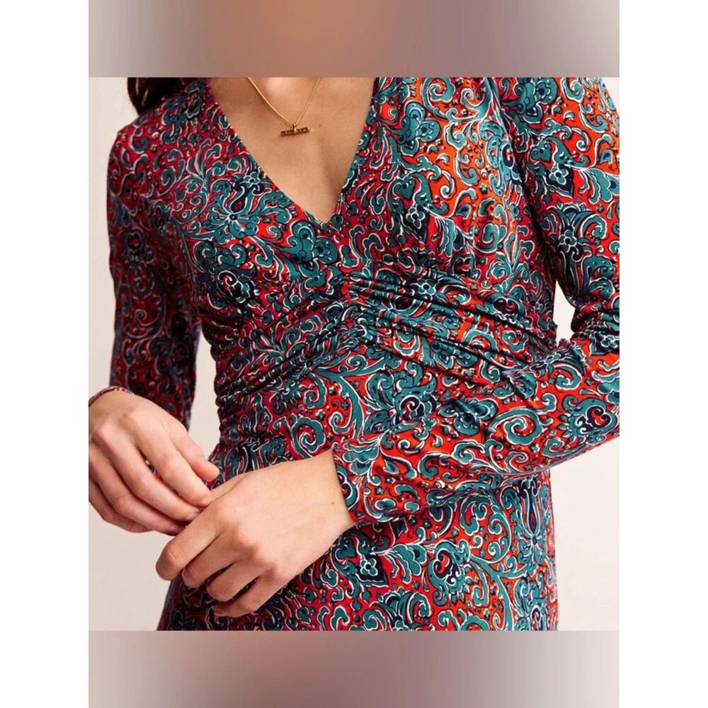 NWT Boden Elodie Empire Midi Dress in Fiesta Orange Size US 16-18R - Picture 2 of 8